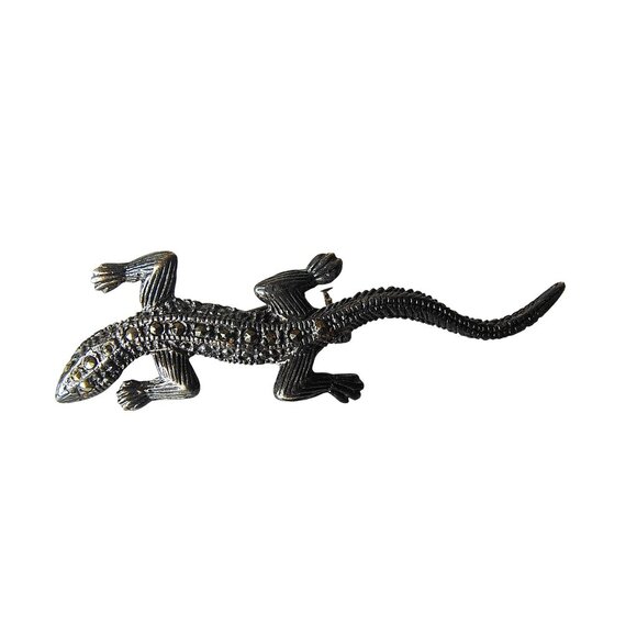 Marcasite Sterling Silver Lizard Gecko Brooch Pin, 2.25" Art Deco Style - Picture 1 of 4
